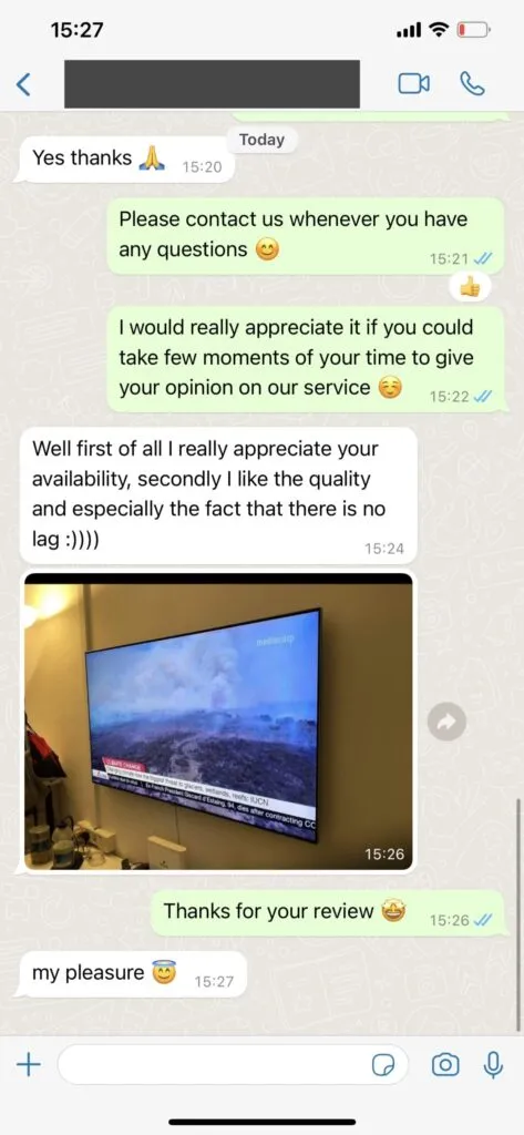 WhatsApp samtal med Pongo IPTV support 2